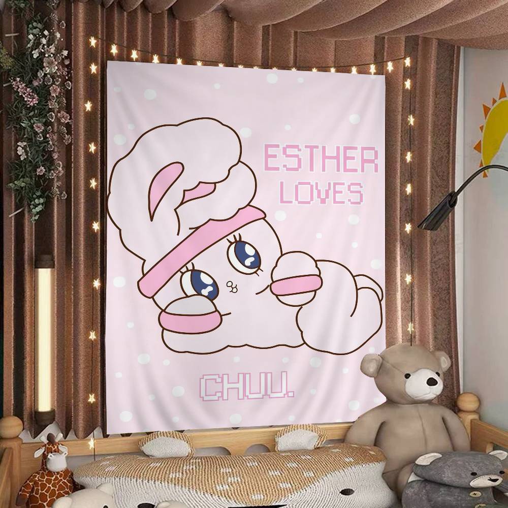 

Cute Esther Bunny Rabbit Anime Printed Large Wall Tapestry Cheap Hippie Wall Hanging Bohemian Wall Tapestries Mandala Home Decor 74x94cm(29x37in)