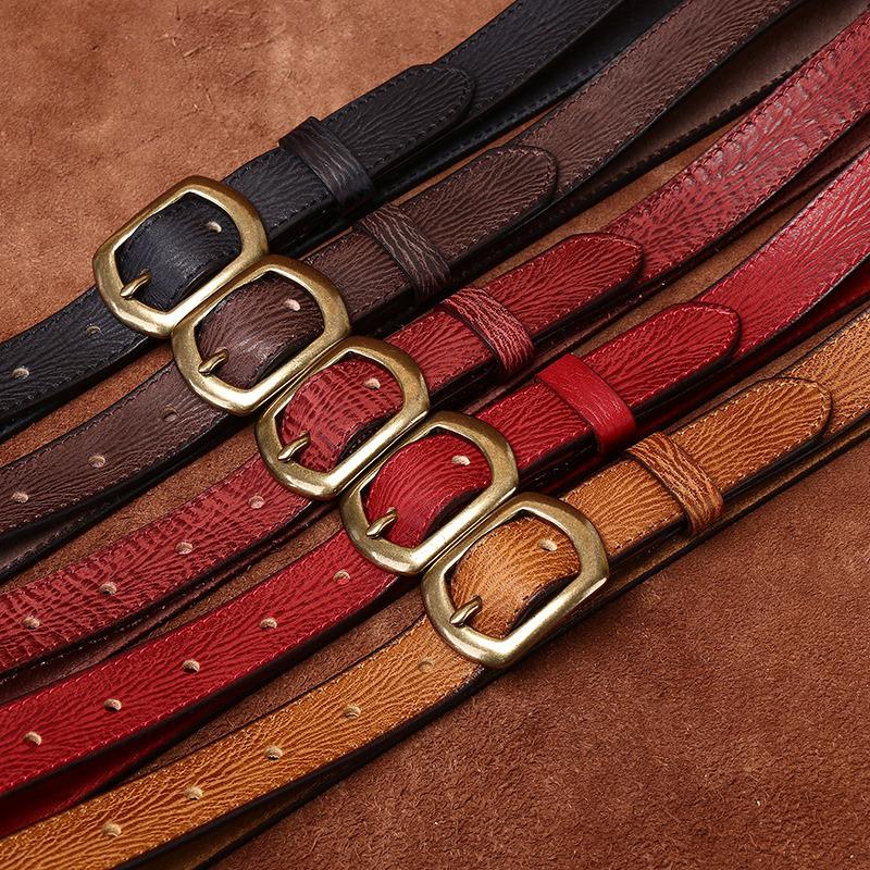 Retro Fashion Personalized Concave Belt Women'S Leather Pin Buckle Pure Cowhide Korean Version Versatile Rough Pattern Jeans Belt Women