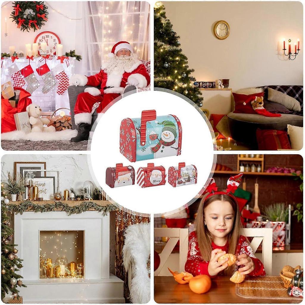 Christmas Santa Mailbox, 4 Pieces Large Tin Box,