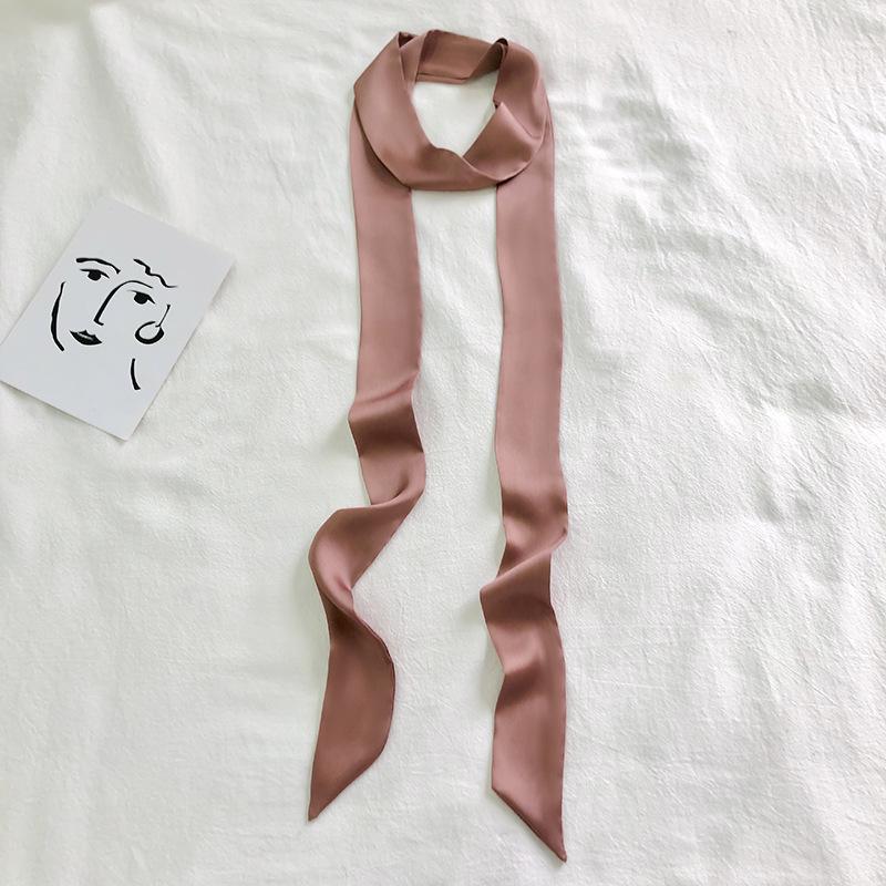 Women's Solid Silk Ribbon Scarf: Thin, Long, Narrow Neck Tie & Shirt Accessory