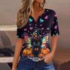 Dames T-skjorte Tee Halloween Trykket Knapp Kortermet Tunika Daglig Helgemote Basic V-hals Vanlig Topp