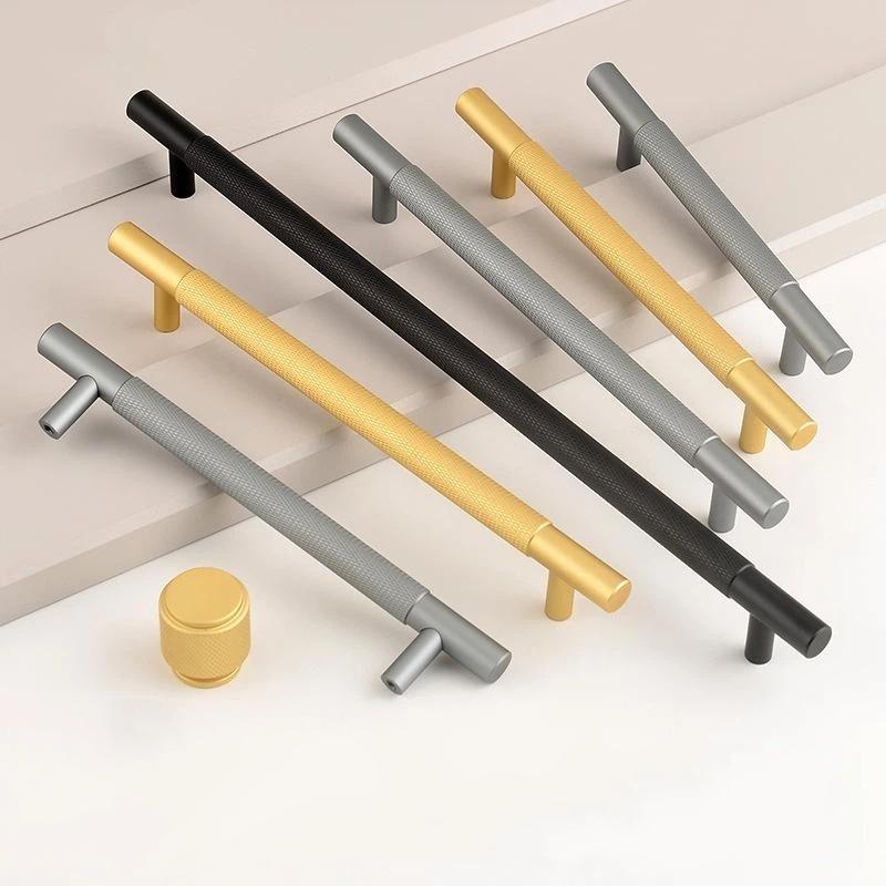 Nordic Wardrobe Handles–Gold Copper & Black Drawer Knobs Extended American-Style Aluminum Alloy Cabinet Pulls Furniture Hardware