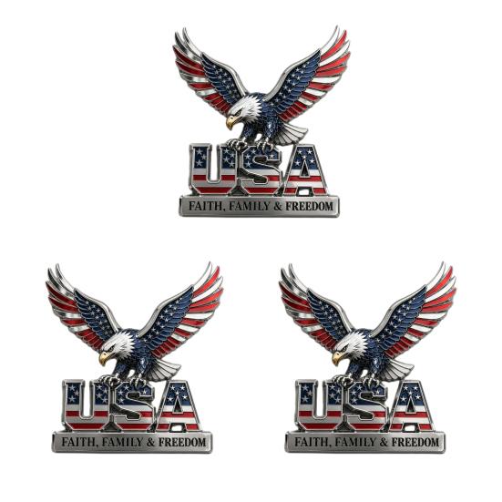 USA Faith, Family & Freedom Metal Emblem, Eagle & USA Letters Patriotic Edition 3D Metal Car Emblem, 250th Anniversary Red & Blue Flag Auto Decal for