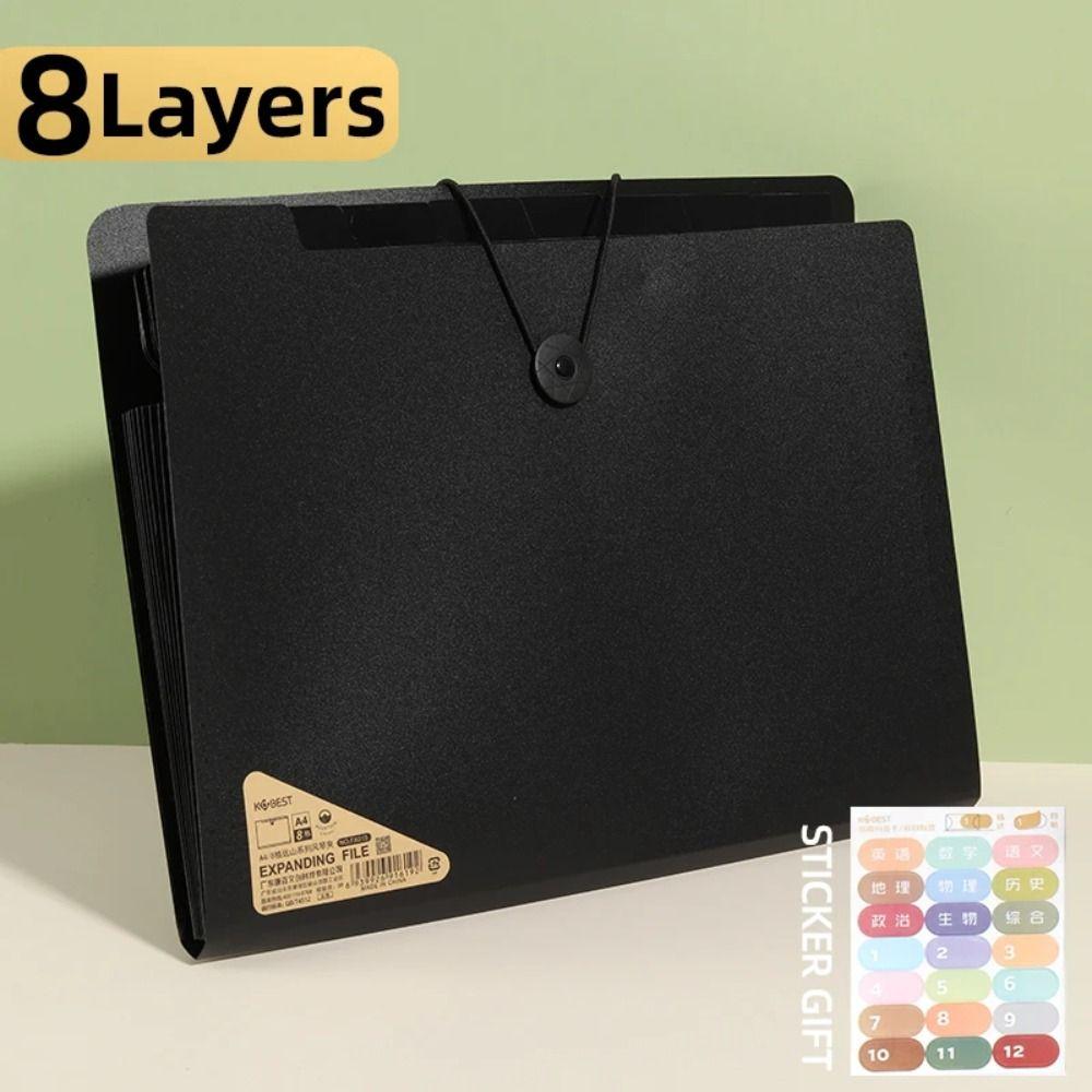 8 Layers A4 File Folder PP Expanding File Organizer Portable Document Storage Bag