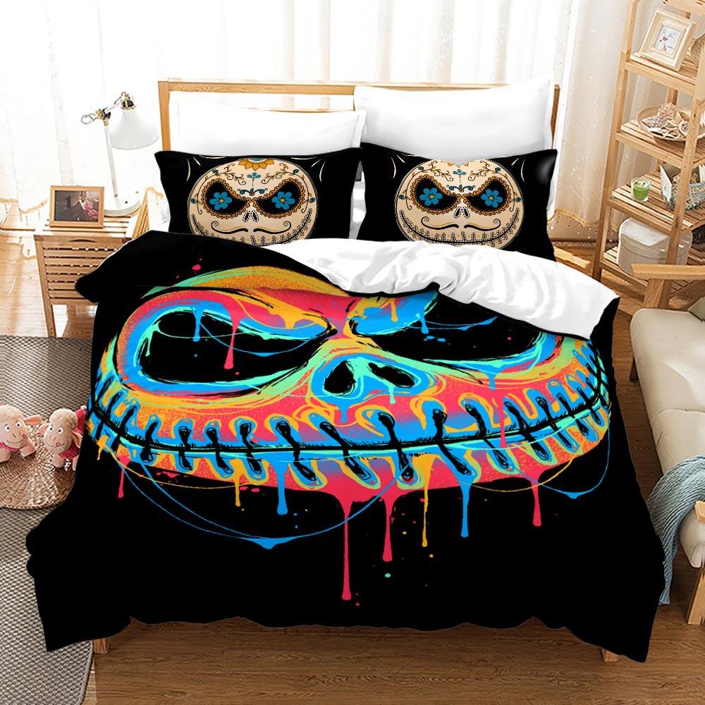 3pcs Queen Size Duvet Cover Sets, Nightmare Before Christmas Jack and Sally Rose Decor Bedding Set 2/3pcs Polyester Quilt Cover