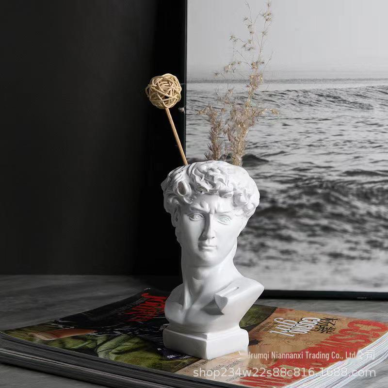 David Resin Statue - Plaster Head, Simple Room Decor, Artwork for Office or Wine Cabinet.