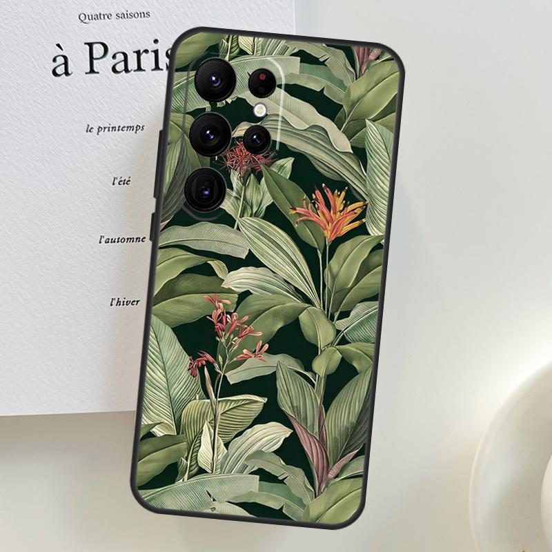 Retro Banana Leaf Plant Case For Samsung Galaxy S26 Ultra S25 S24 S23 S21 S22 Ultra S10 S20 Plus S25 FE Phone Cover