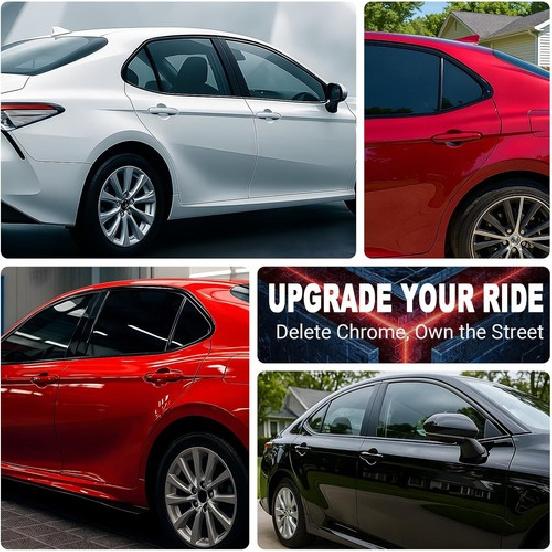 Chrome Delete Window Trim for 18-24 Toyota Camry Blackout Overlay - Gloss Black