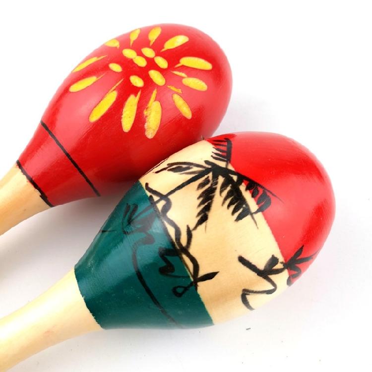 Educational Percussion Musical Instrument Kid Percussion Toy Sand Hammer Shaker with Beautiful Patterns, Wood Maracas