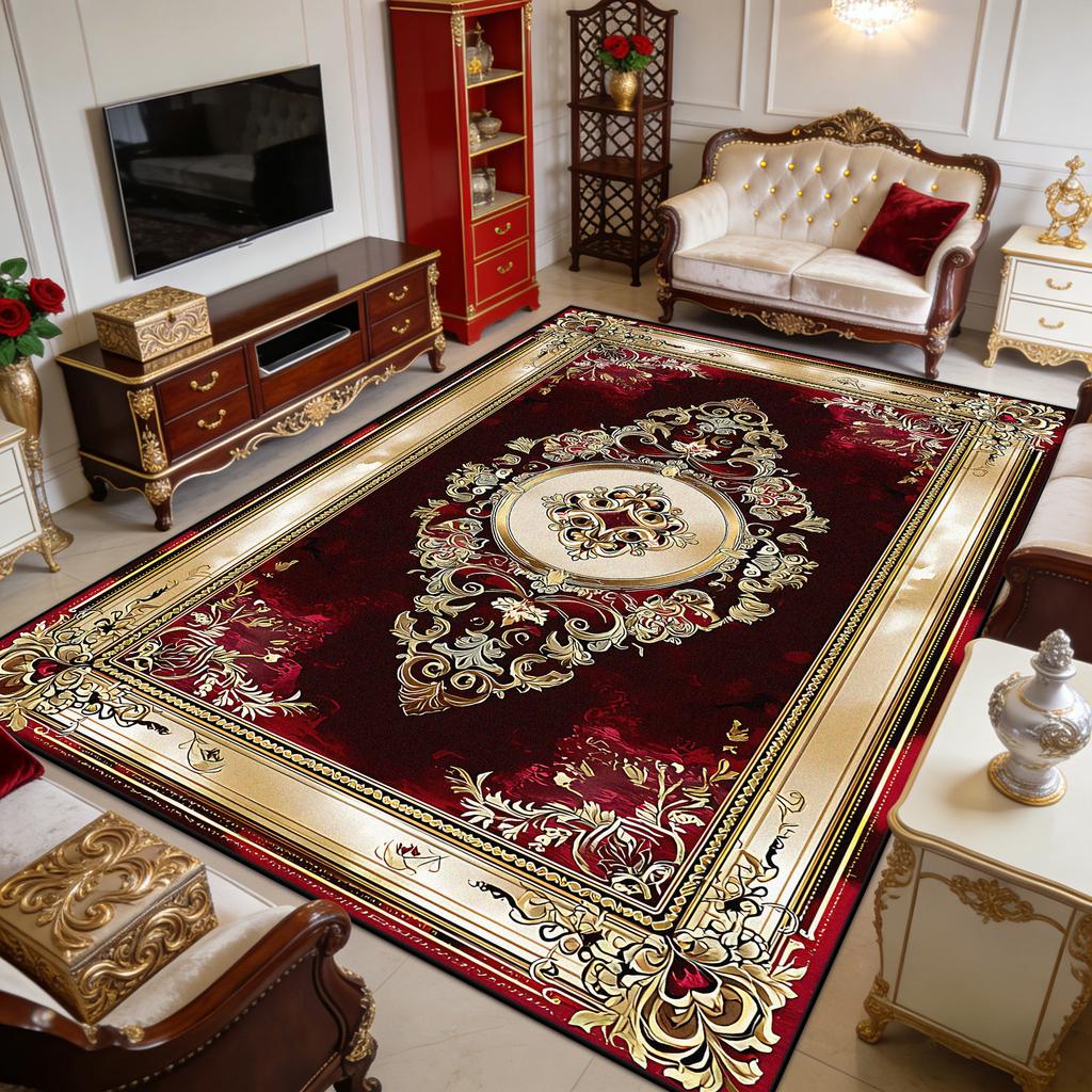 Red European Luxury Fluffy Carpet for Living Room Decoration Bedroom Outdoor Easy Clean Rug Non-slip Short Velvet Sofa Floor Mat