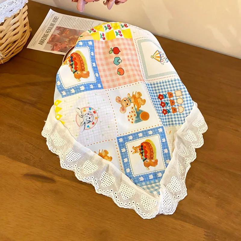 Red Woven Plaid Lace Hair Scarf Wraps Women Retro Triangle Headscarf Hat Travel Photo Headband Girl Hair Accessories