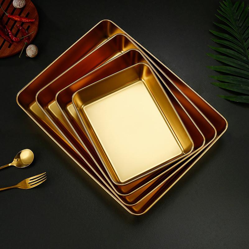 Vassoio rettangolare per alimenti in acciaio inossidabile Golden Kitchen, per barbecue, frutta, piatto da portata, contenitore per teglia da forno