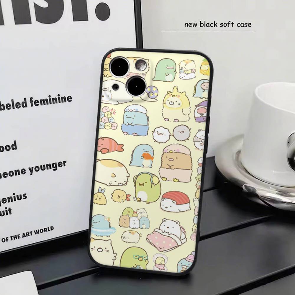 Cute Cartoon Sumikko Gurashi For iPhone 13,17,11,12,16,14,15,Plus,Pro Max Soft Silicone Black Phone Case