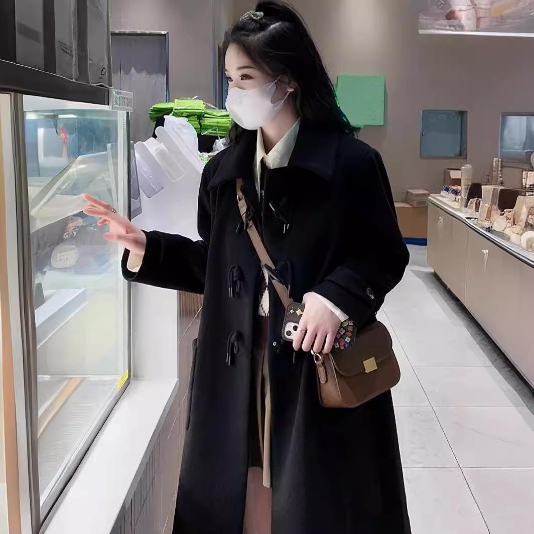 

Модный дизайн, твидовый пиджак с пряжкой из коровьего рога, женский, осенне-зимний, твидовый пиджак, маленький сын, длинный M чёрный