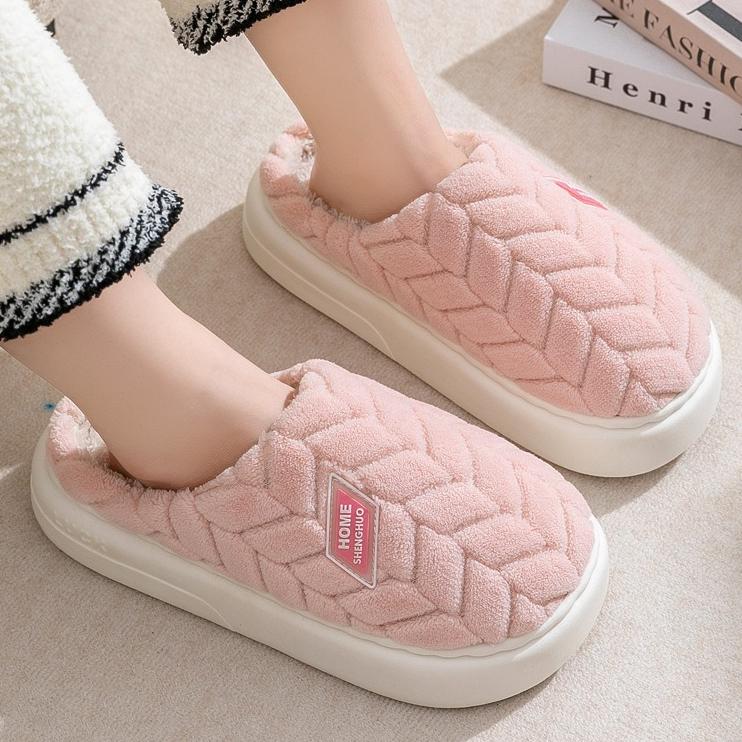 Warmth and Slip-Resistant Thick Sole Plush Slippers - Autumn and Winter Indoor Home Slippers for Women and Men's Couple