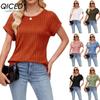 Women's Fashion Casual Solid Color Print Short Sleeve O Neck Blouses & Shirts