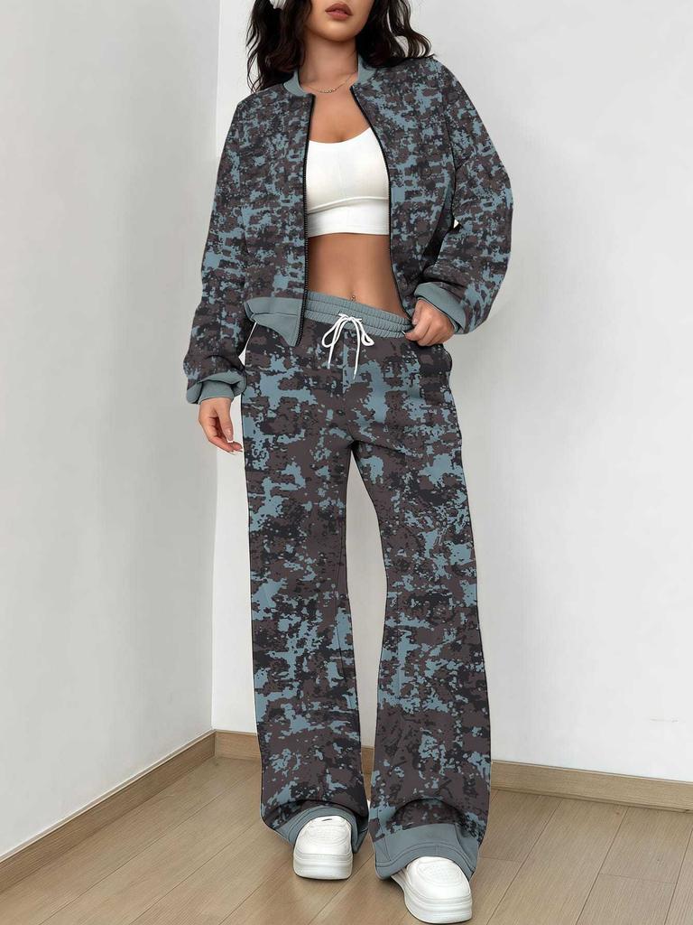 Splicing Autumn And Winter New European And American Women'S Clothing Army Green Camouflage Printing Suit Women