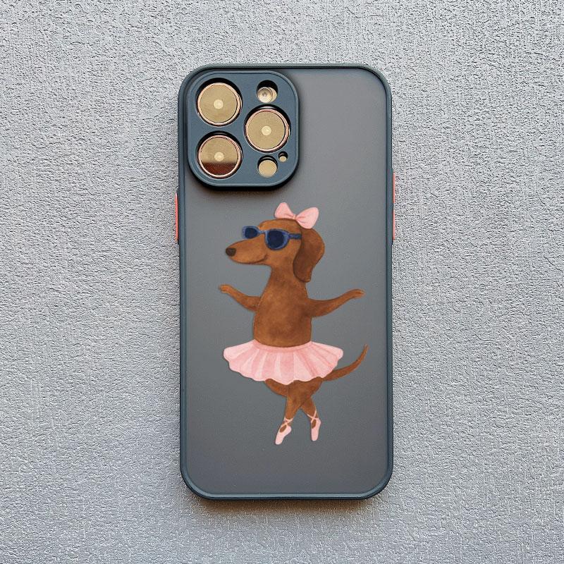 Funny Dancing Dachshund Sausage Dog Pattern Phone Case For iPhone 17 Pro Max 15 16 14 Pro Max 13 11 12 Mini Pro Max Cover Fundas