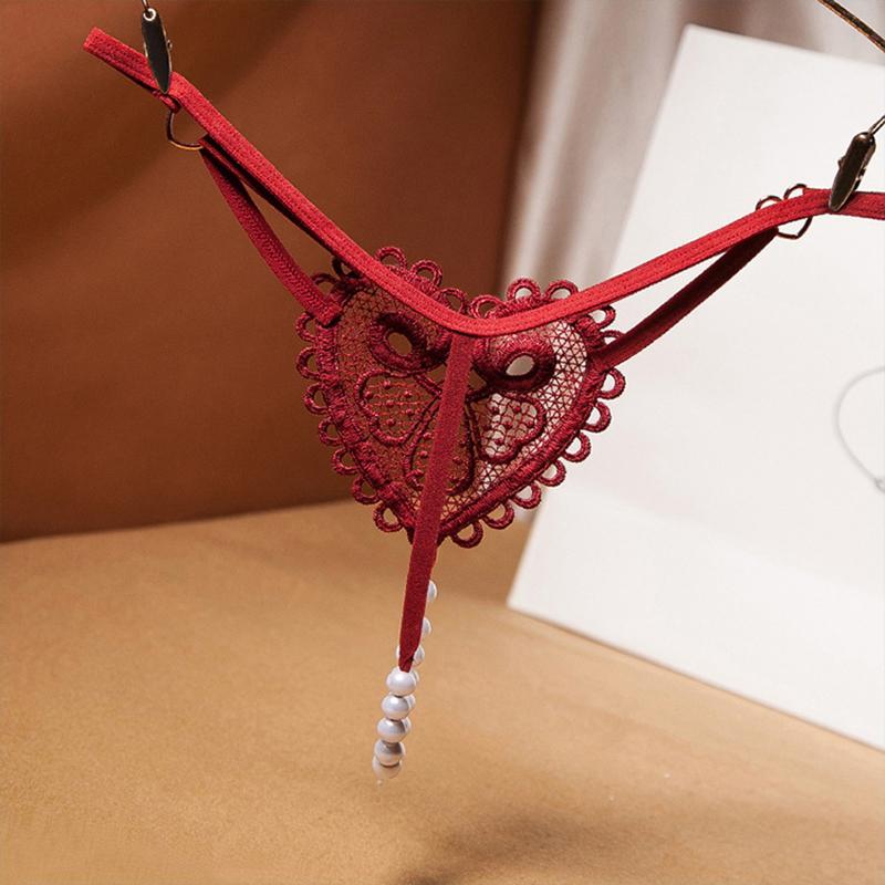 Transparent Women's Panties Sweet Underwear Open Crotch Thongs Embroidery Sexy Lingerie Erotic Beaded G-Strings T-Back