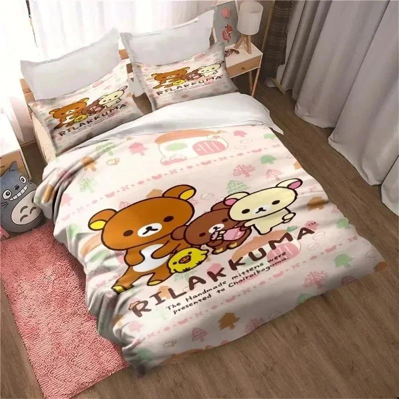 Cute Rilakkuma Bear Kawaii Bedding Set 3D Printed Suitable For Bedroom Duvet Cover Set With Pillowcases Kids Home Textile