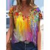Flower Floral 3D Print T-shirt Women V-Neck Short Sleeve Tees Y2k Tops Streetwear Harajuku Oversized T Shirts Woman Clothing