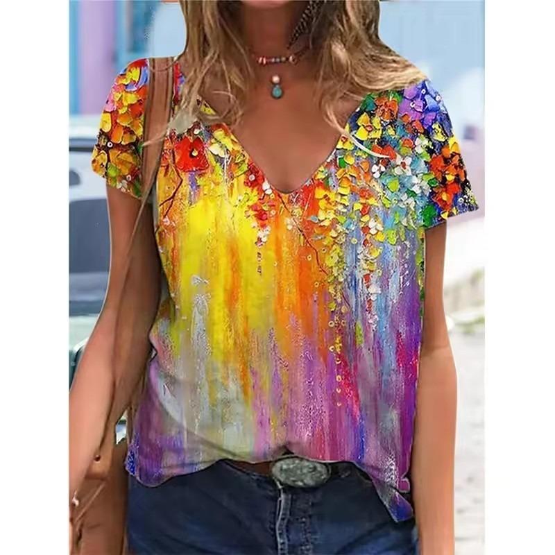

Flower Floral 3D Print T-shirt Women V-Neck Short Sleeve Tees Y2k Tops Streetwear Harajuku Oversized T Shirts Woman Clothing 6XL