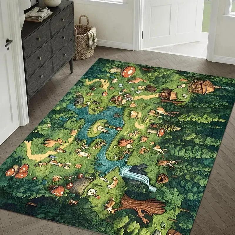 Cartoon Pixel Farm Floor Carpet Cartoon Pixel Pattern Floor Mat for Game Room Man's Cave Bedroom Bedside Rug Kids Play Area Rug