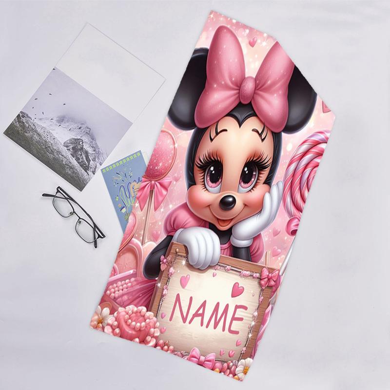 1pc Minnie5 Beach Towel with Custom Name, Beach/Swimming/Bath/Picnic/Camping Towel, Suitable for Seaside Beaches