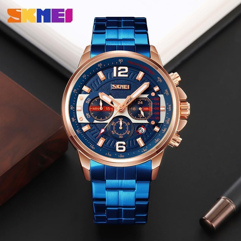 Men's Watches Stainless Steel Chronograph Calendar Luminous Men's Watch Waterproof Six-Pin Quartz Wristwatches Males Gifts