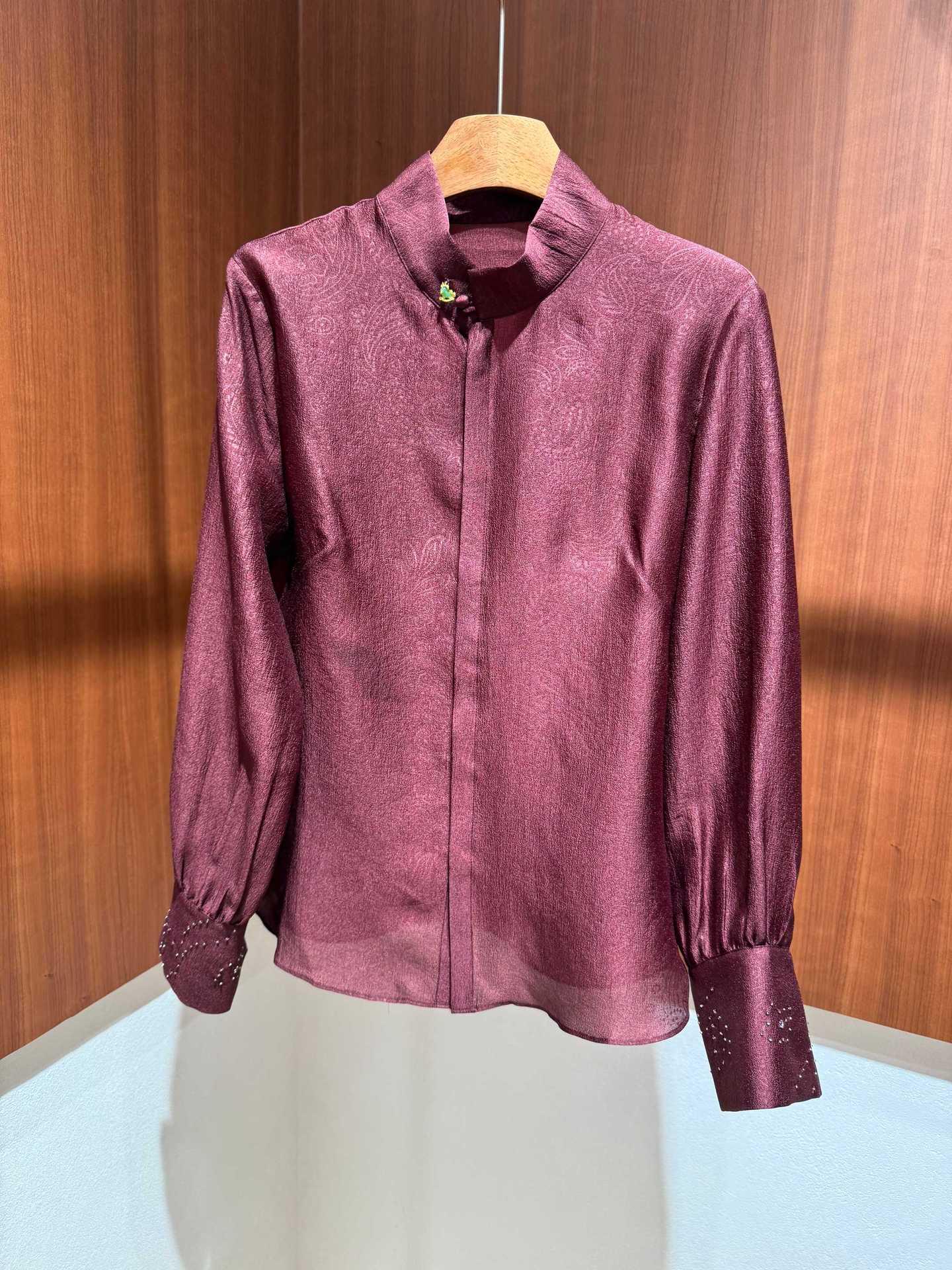 Весна 2026 Новая шелковая жаккардовая рубашка в китайском стиле - Женская свободная, универсальная, стройнящая блузка Extra Large фиолетовый