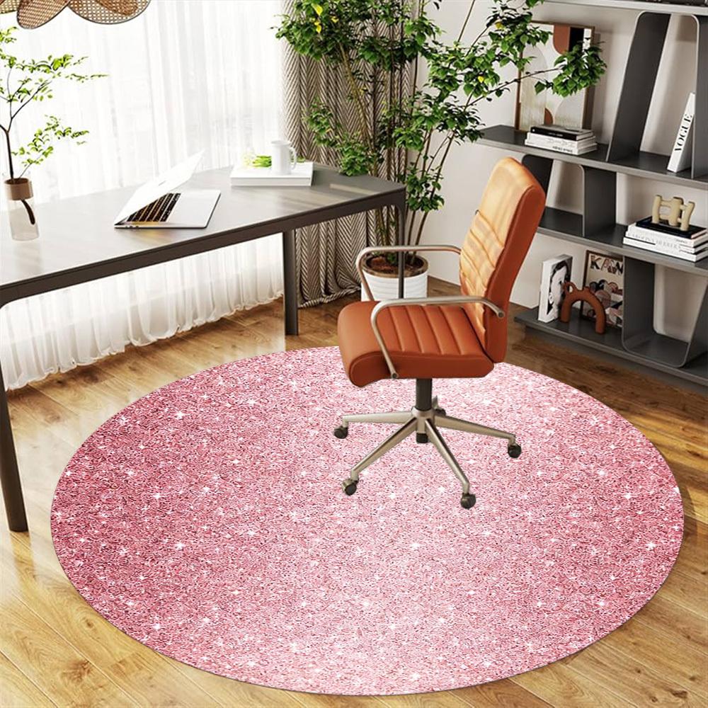 1pc Pink Glitter Round Chair Mat Office Area Rug - Non-Slip, Floor Mat for Office, Bedroom, and Indoor Decor P127214