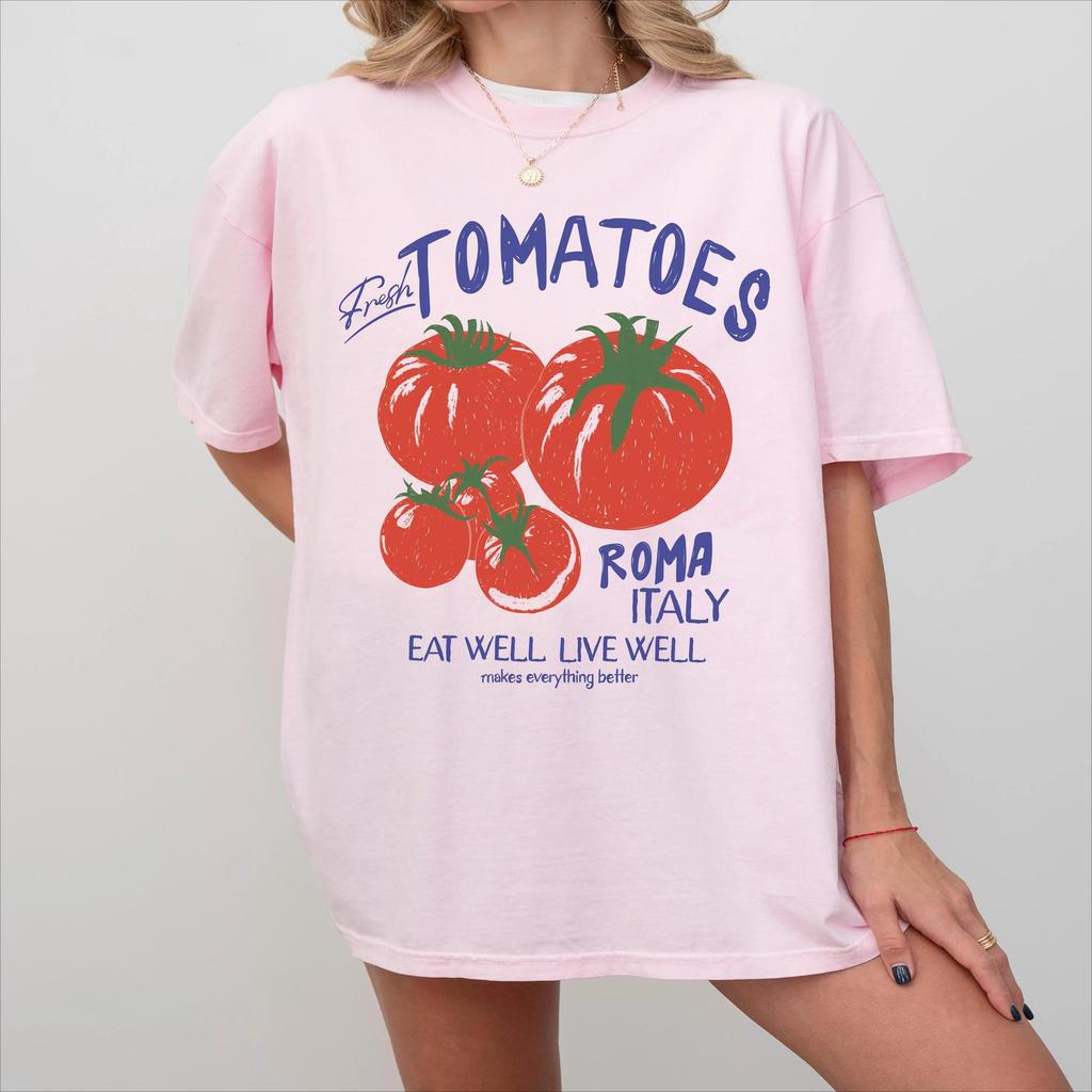 Plus Size Summer Womens Fresh Tomatoes Graphic TShirt Cotton Breathable Stylish Versatile Street Style Oversized