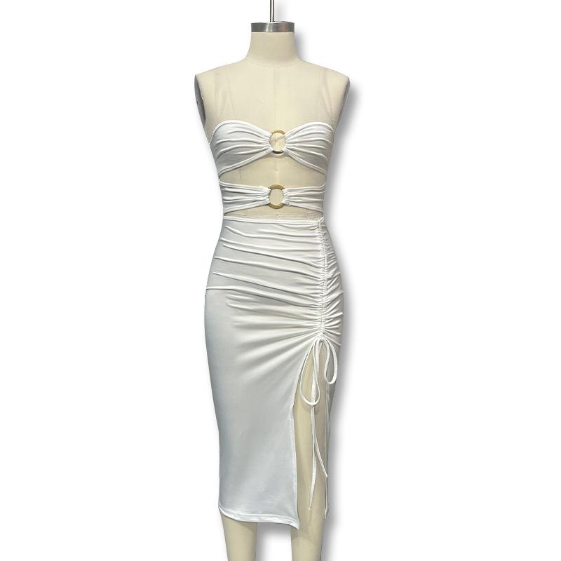 European & American Style Sexy Off-Shoulder High Slit Strapless Summer Dress for Women