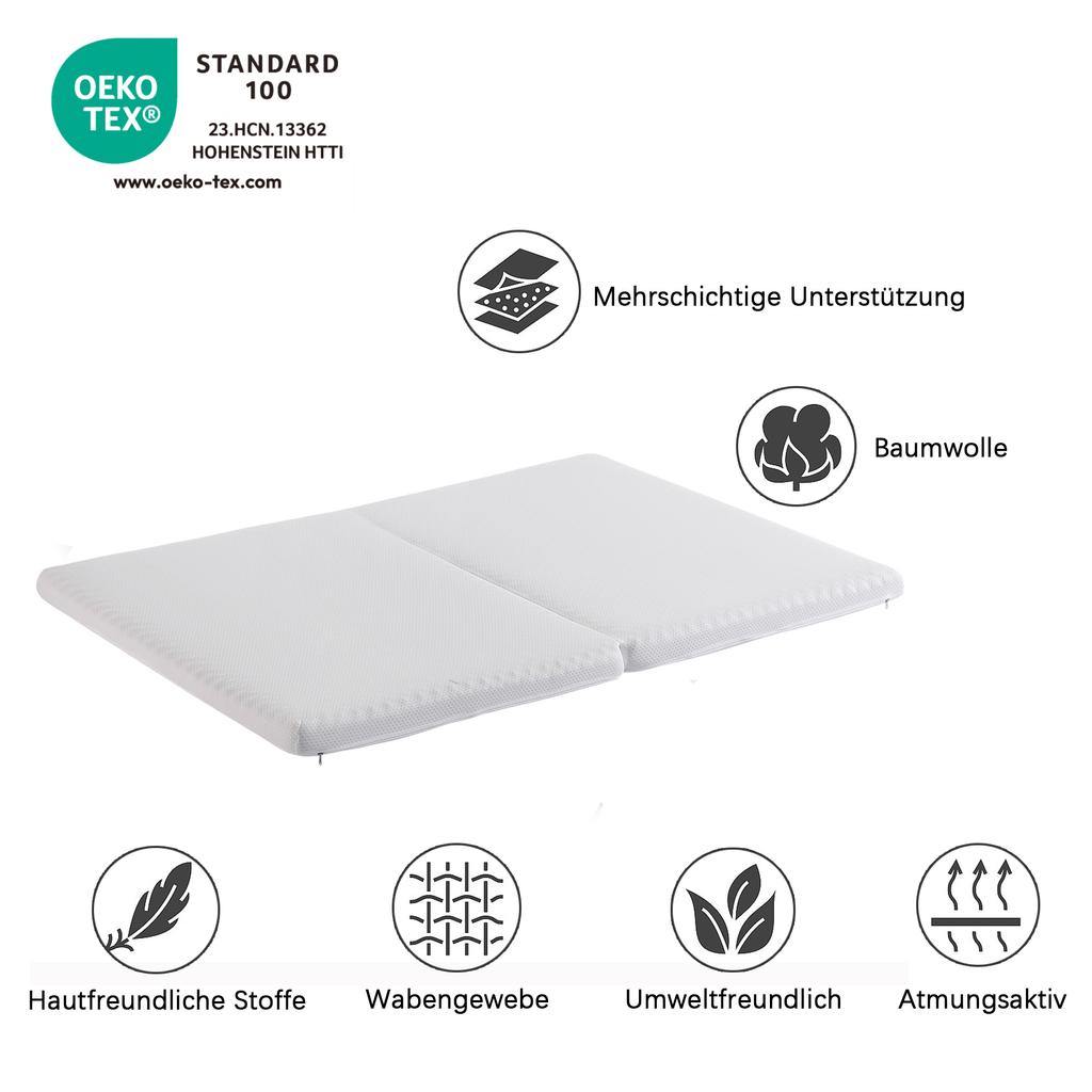Foldable Mattress, Honeycomb Fabric, Öko-Tex Certified, Ergonomic, Breathable, Durable, Hardness H3, 23D Foam, White, 140x200cm&140x100cm