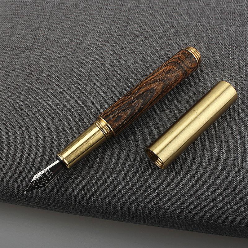 Classic Wood Mini Fountain Pen Brown Black Portable Ink Pen Ef/F Nib Short Office Writing X'Mas Gift Pens Premium Grade Auto Interior Accessory