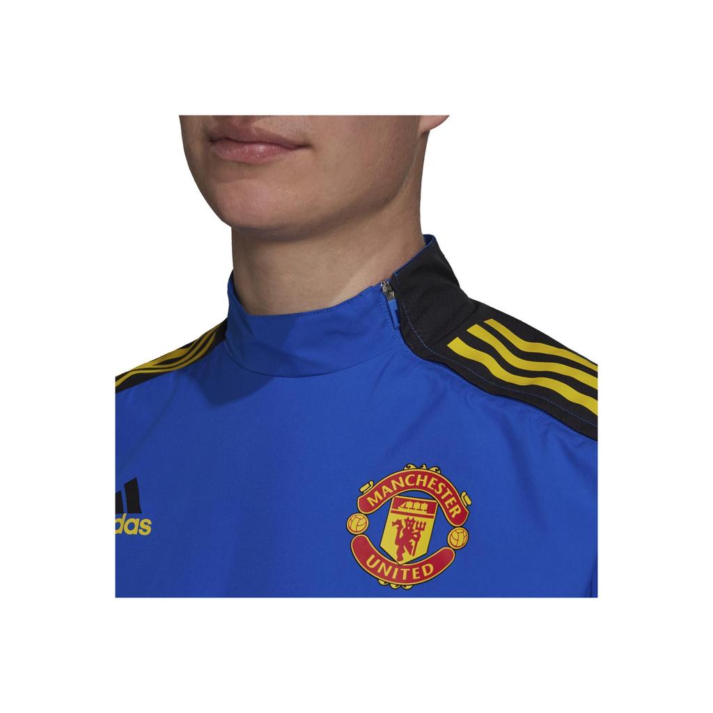 Adidas 2021-22 Manchester United Striped Logo Pullover Long Sleeve Football Shirt Unisex Tops Blue GS2416