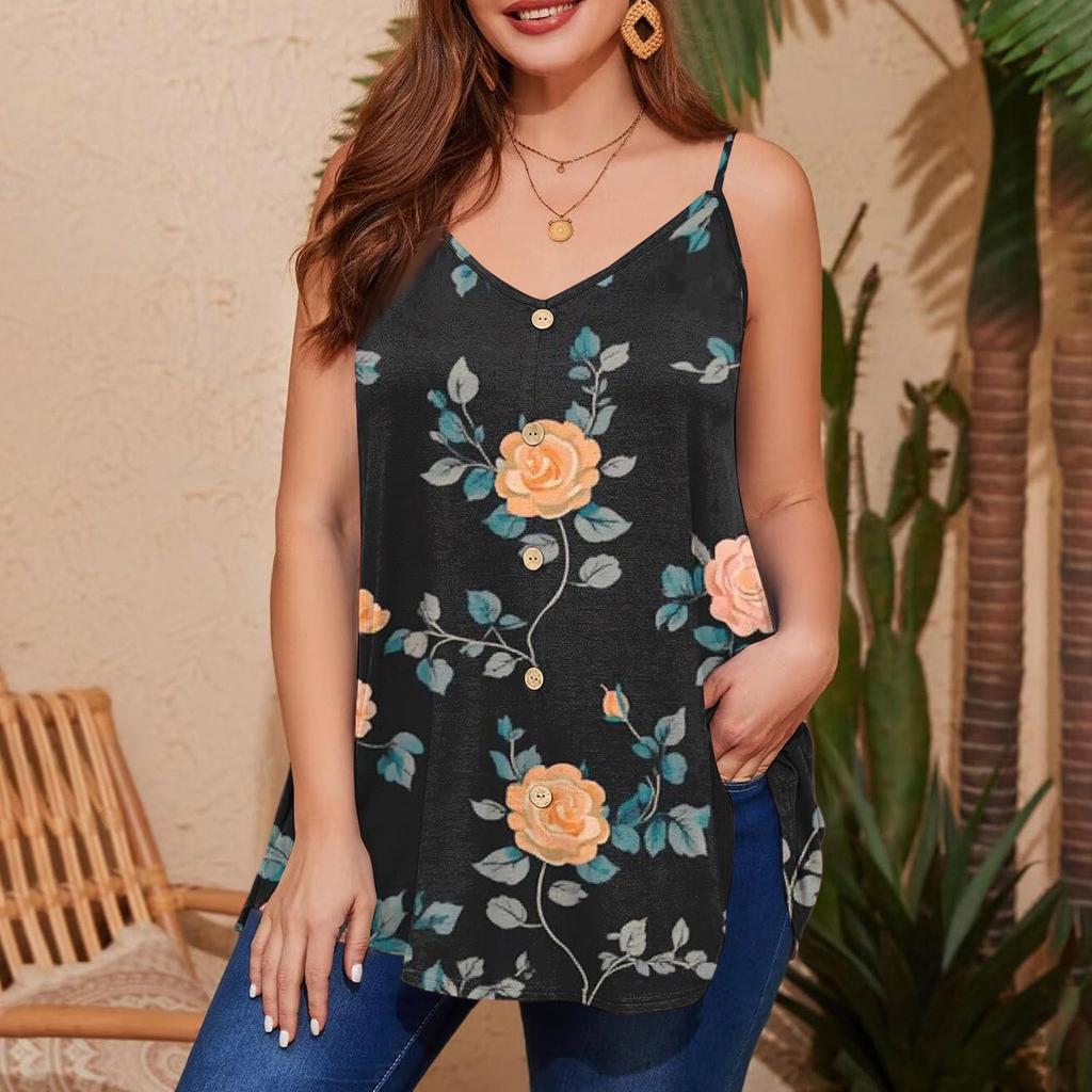 Dámská ležérní vesta plus size s nastavitelnými ramínky, top tílko bez rukávů s výstřihem do V