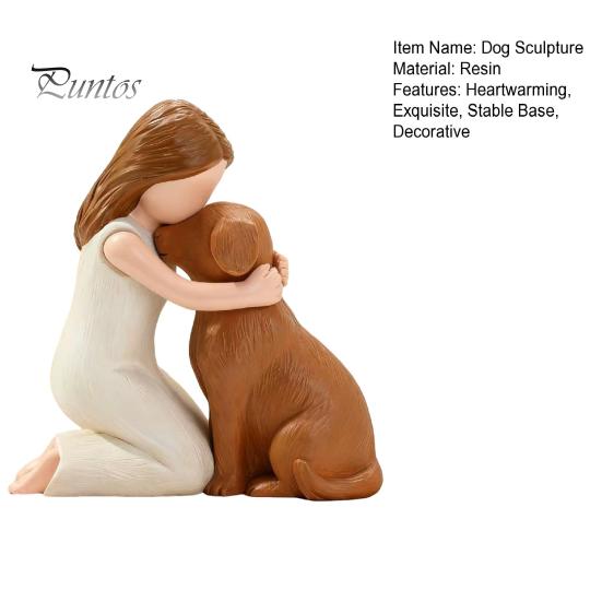 Figurina Ragazza che Abbraccia Cane in Resina Fatta a Mano, Scultura Compagno Animale Domestico Dipinta a Mano, Figurina Commemorativa Marrone Nero Ornamento da Scrivania, Ricordo