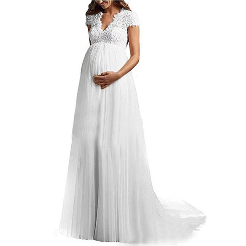 Simple wedding dress European and American Mori pregnant women high waist large size small trailing white wedding dress high sense