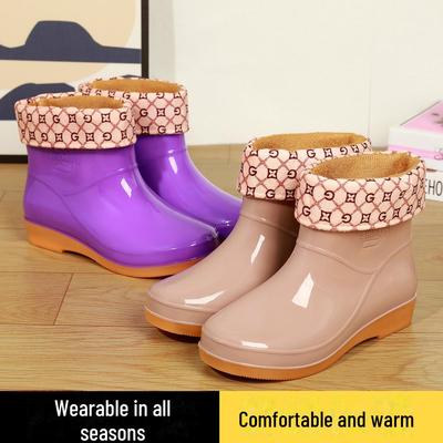 Kurze, modische, rutschfeste Regenstiefel für Damen – warm, wasserdicht und für den Außenbereich geeignet, mit Baumwollfutter