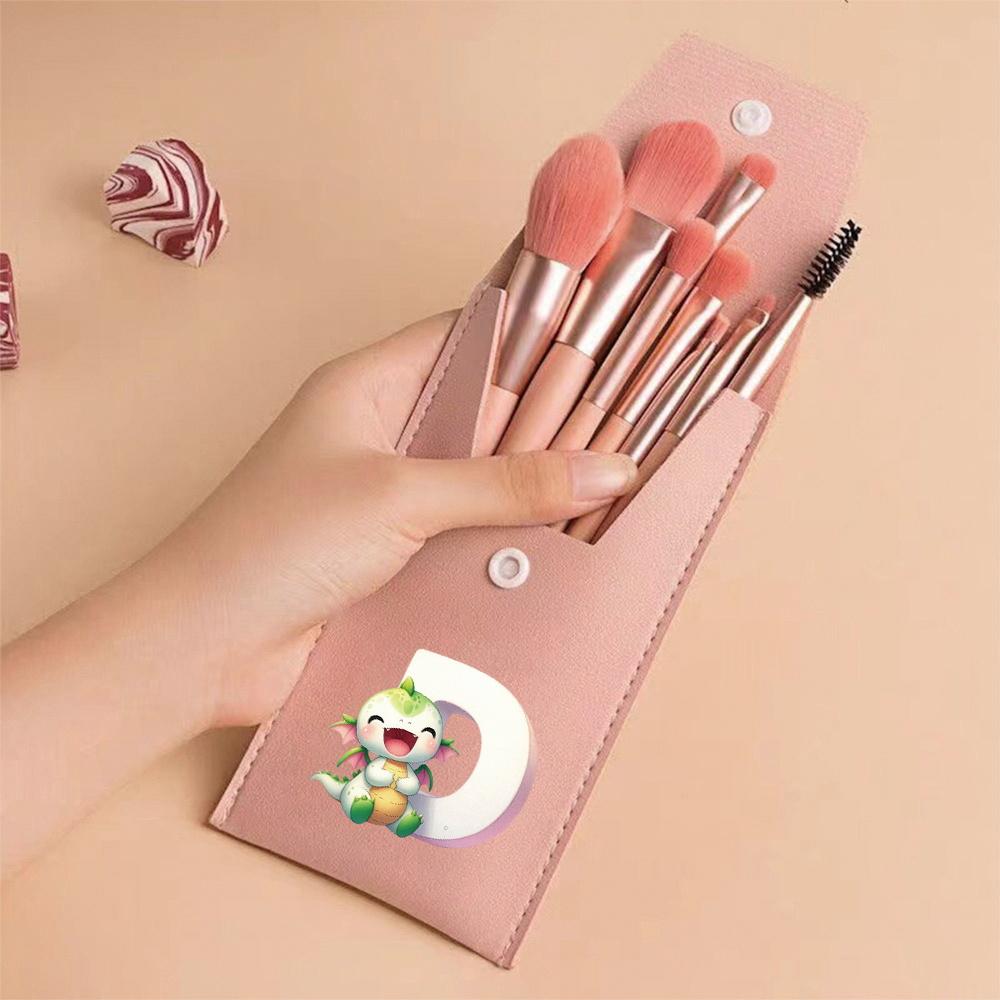 8pcs Pink Professional Makeup Brushes Set Soft Synthetic Bristles With Travel Case For Blush&Eyeshadow Cartoon Animal Pattern