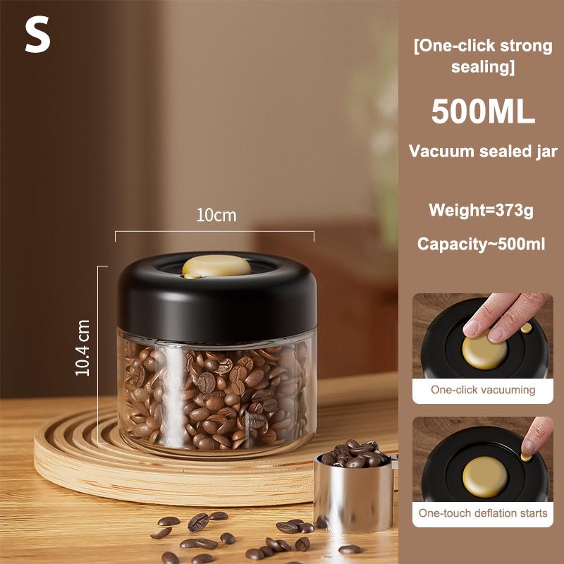 

Coffee Beans Vacuum Sealed Tank Transparent Glass Food Storage Jars Household Moisture-Proof Air Extraction Airtight Container 500ML