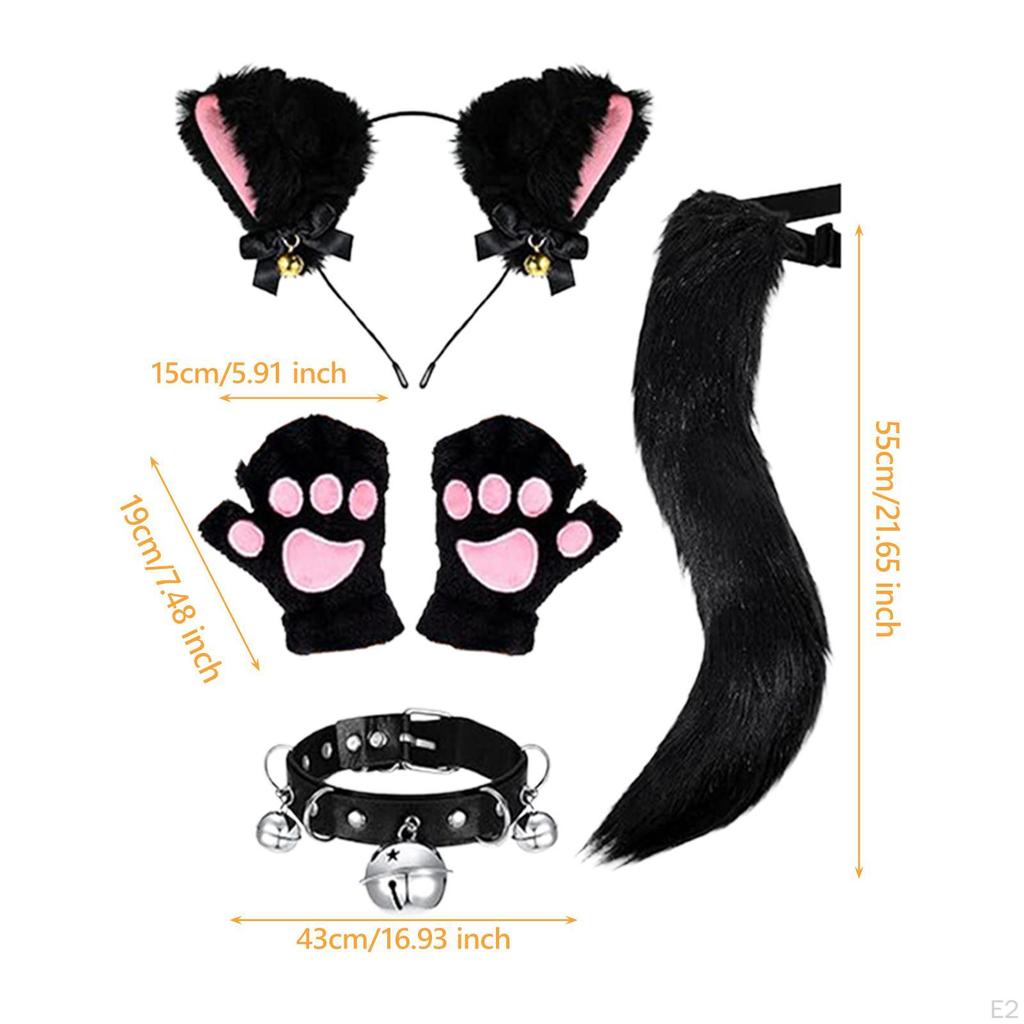 Conjunto de guantes y collar con orejas de zorro y cola para cosplay de animales para carnaval