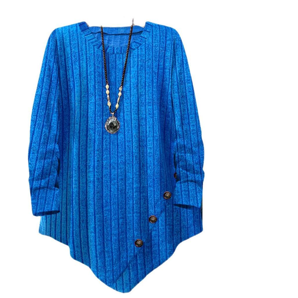 Plus Size Women's Long Sleeve Irregular Hem Round Neck Top for Spring & Autumn