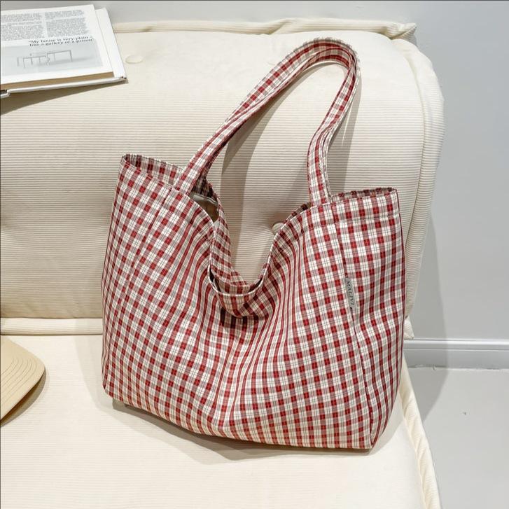 Plaid Canvas Bag, New Tote Bag, Casual Large-capacity Shoulder Bag, Fashionable Underarm Bag.
