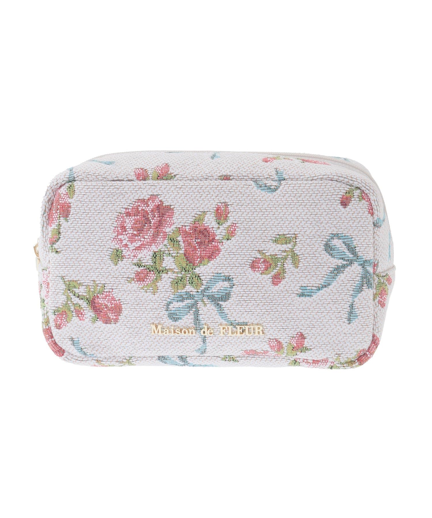 de Rose Ribbon Pattern Gobelin Pouch [Maison Fleur] - Women s Off-White