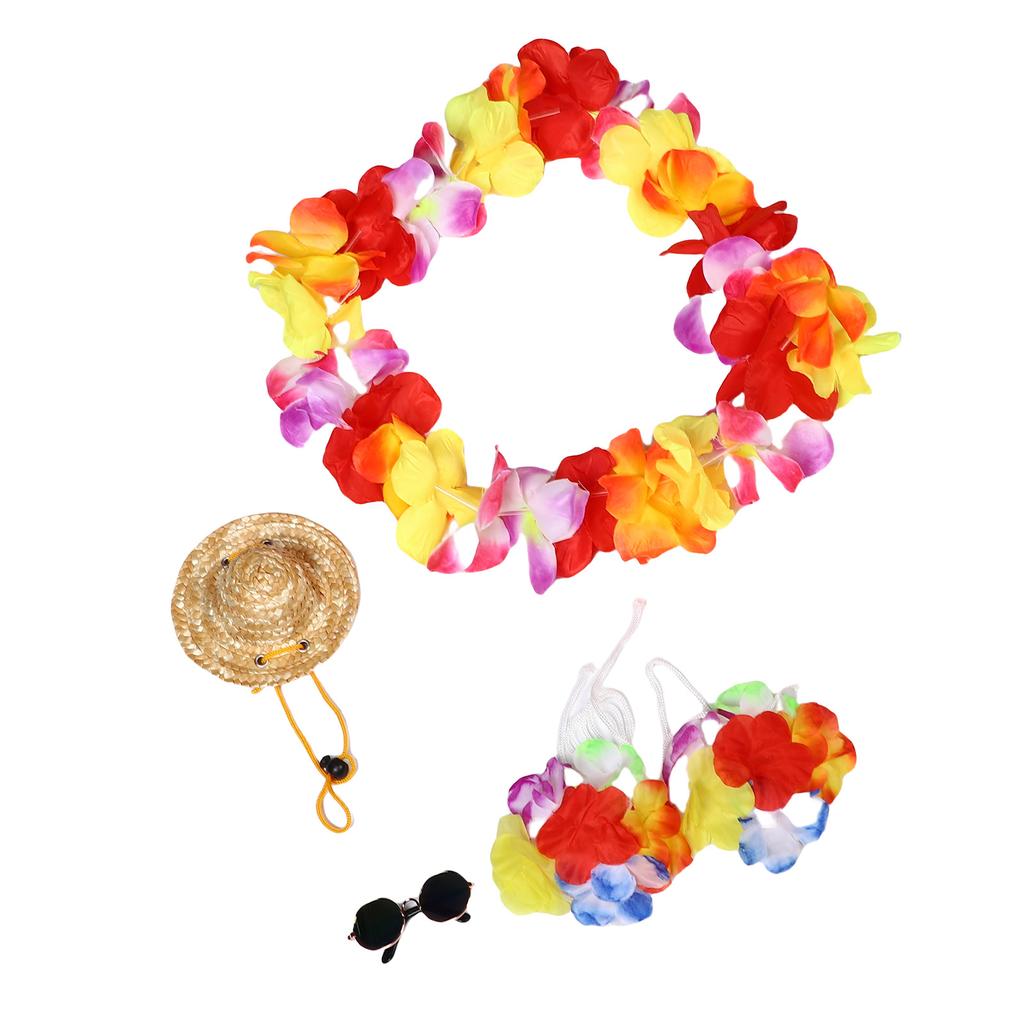 Porch Goose Summer Outfit with Straw Round Hat Wreath Glasses Hawaiian Goose Statue Clothes Costume