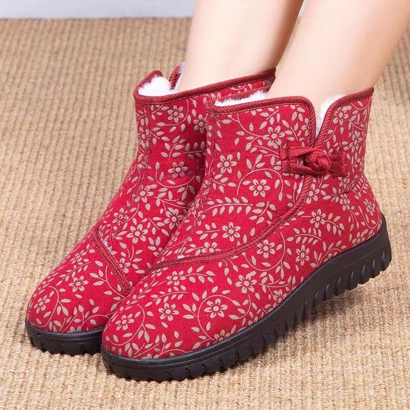 

Новые зимние тканевые туфли женские хлопковые тапочки с высоким верхом, бархатные утолщенные хлопковые туфли с принтом в виде китайского узла, удобные и нескользящие 35