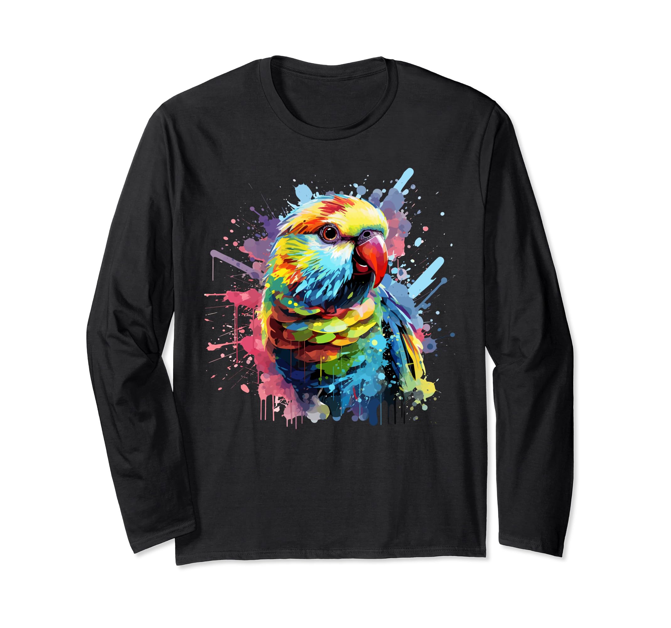 

Colorful and cute parakeet, parrot lover splash art long sleeve t-shirt