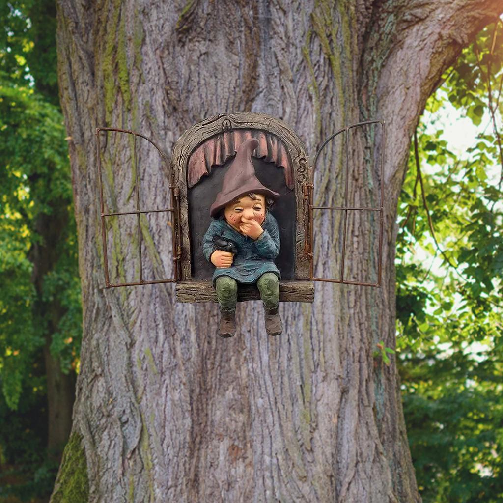 Feengarten Tür Fenster Statue Harz Elfenhof Tür Skulptur Handwerk Ornamente Weihnachtsgeschenke Heimdeko für Hof Rasen
